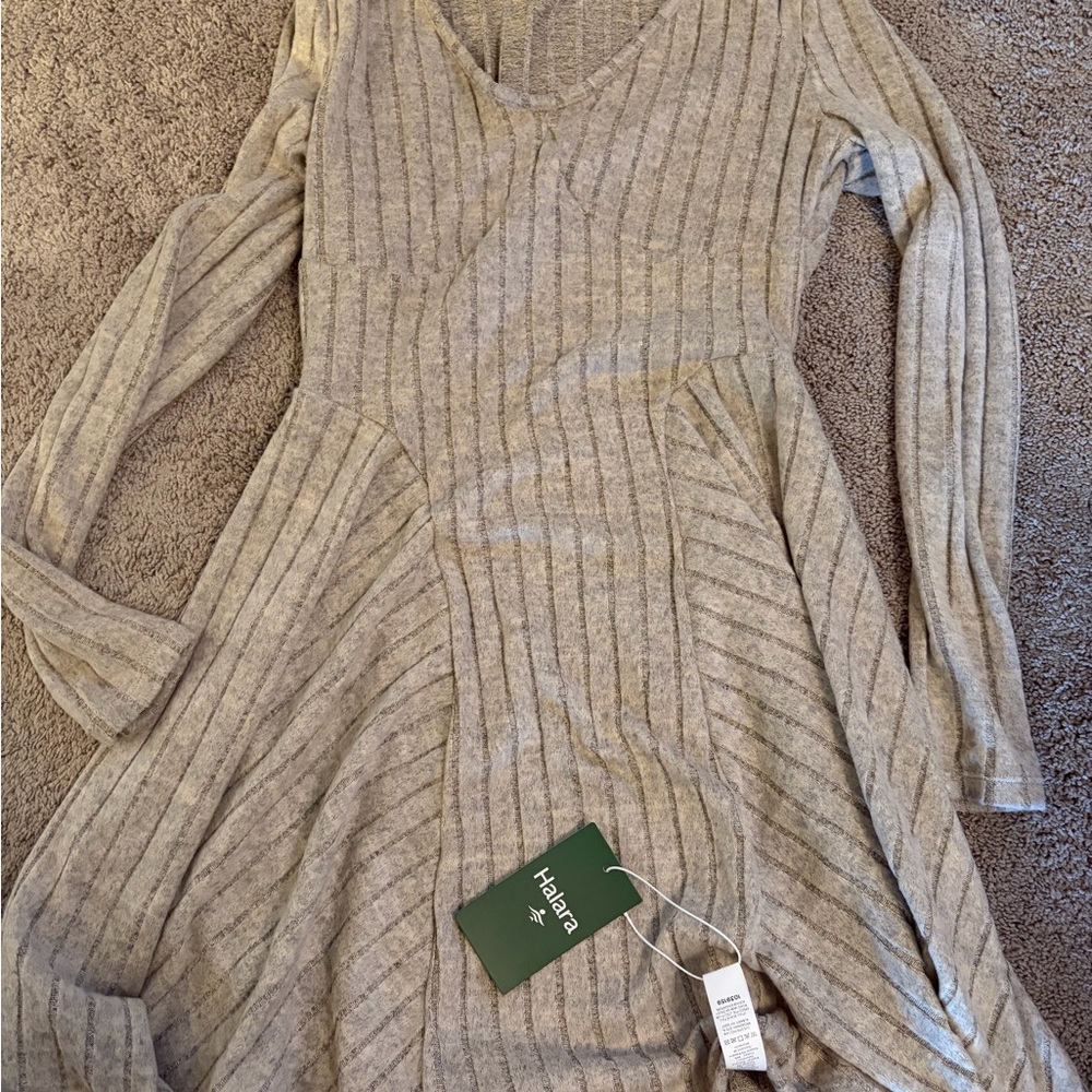 NWT HALARA Beige Ribbed Dress XS
